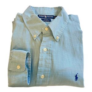 Ralph Lauren Plaid Blue Long Sleeves Men’s Button Up Shirt Cotton Shirt XL